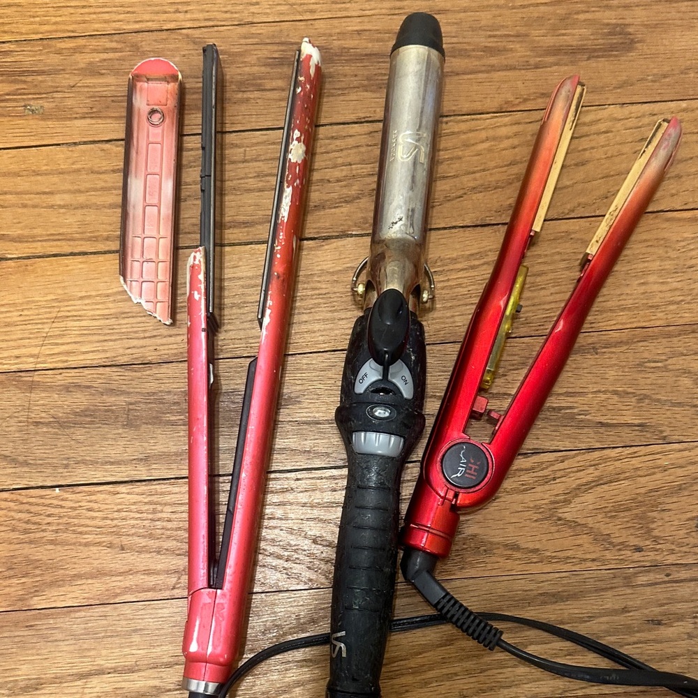 Red Women’s Hair Styling Tools Set - Professional Flat Iron & Curling Iron
